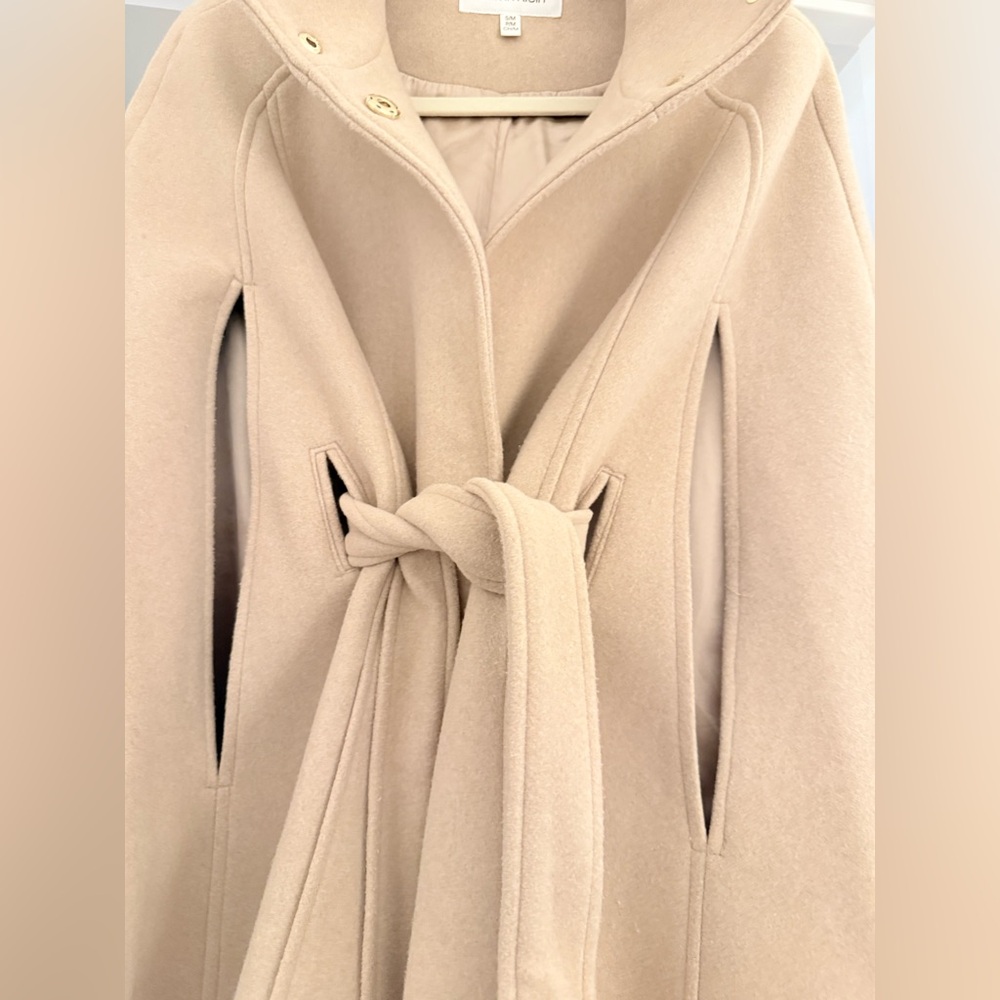 Calvin Klein Beige Cape Coat with Tie Waist - Picture 3 of 5